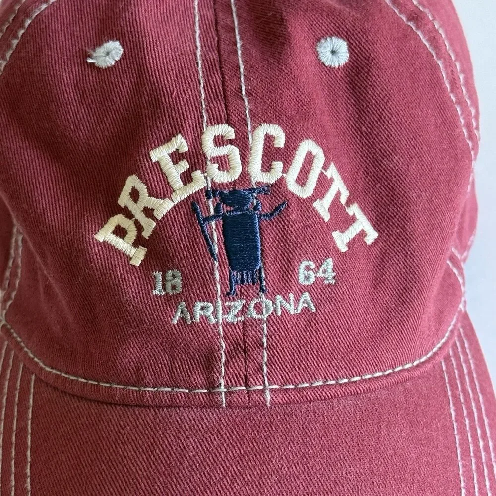 Prescott Arizona Est. 1864 Cotton Maroon Red Adjustable Buckle Backstrap Hat Cap